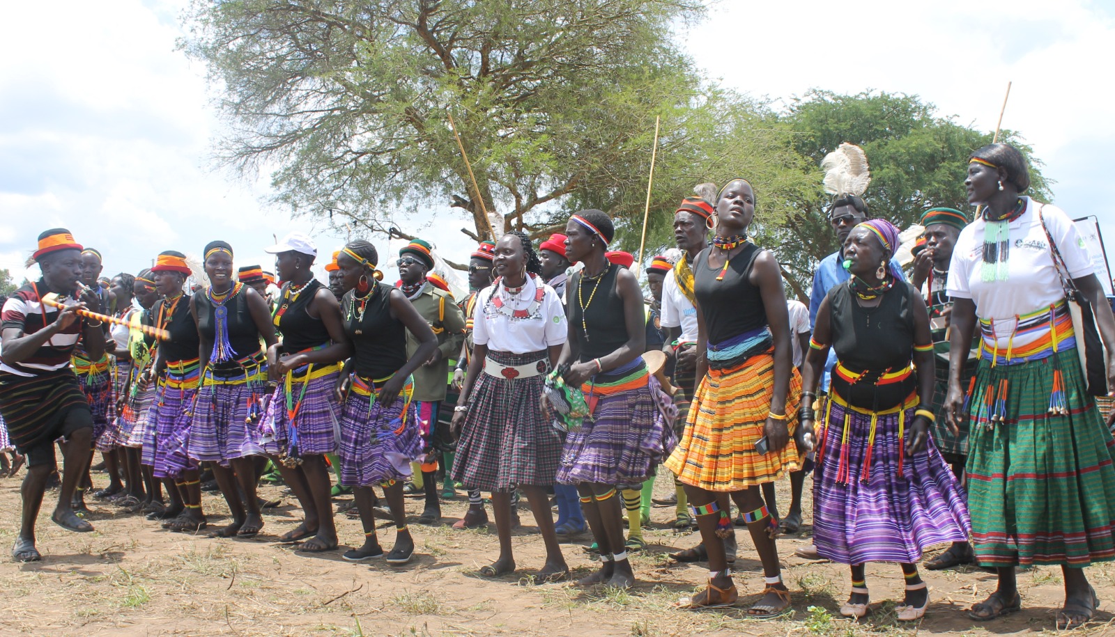 A cultural dance group performing during the Karamoja Cultural Event in Karenga District